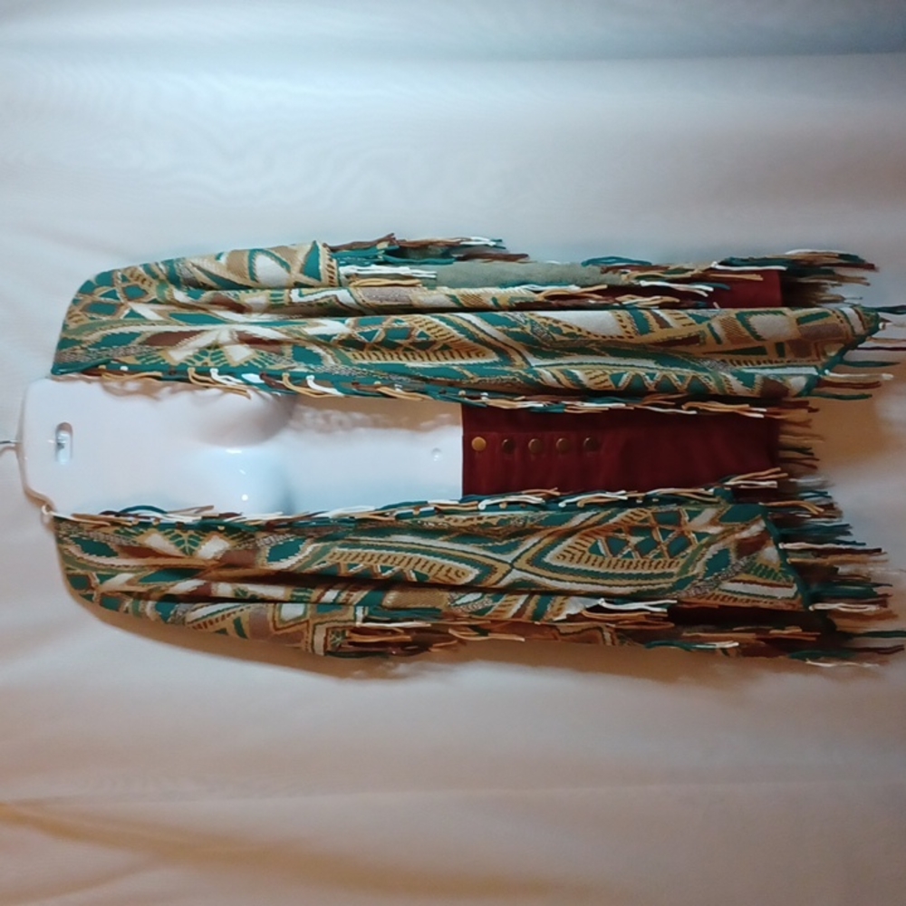 600 West Multi-Color Aztec Kimono Cardigan with Fringes.
